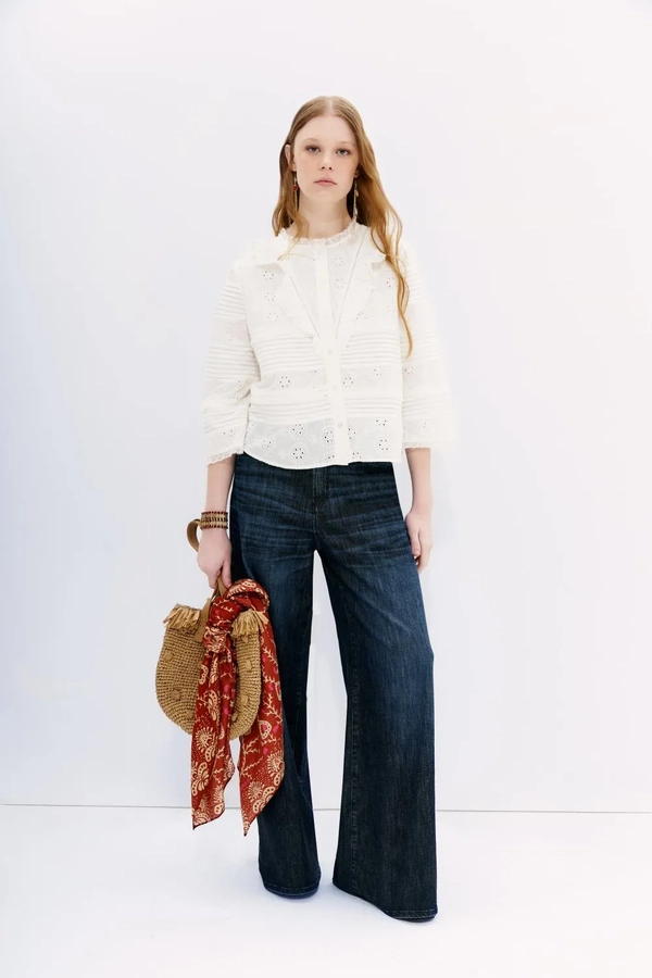 camisa broderie pleats