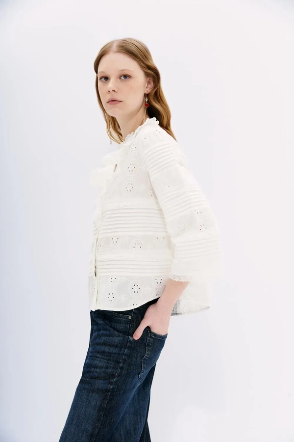 camisa broderie pleats
