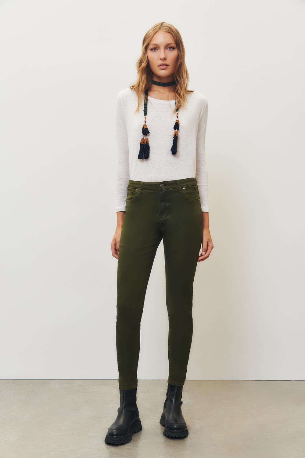 jean slim satin green