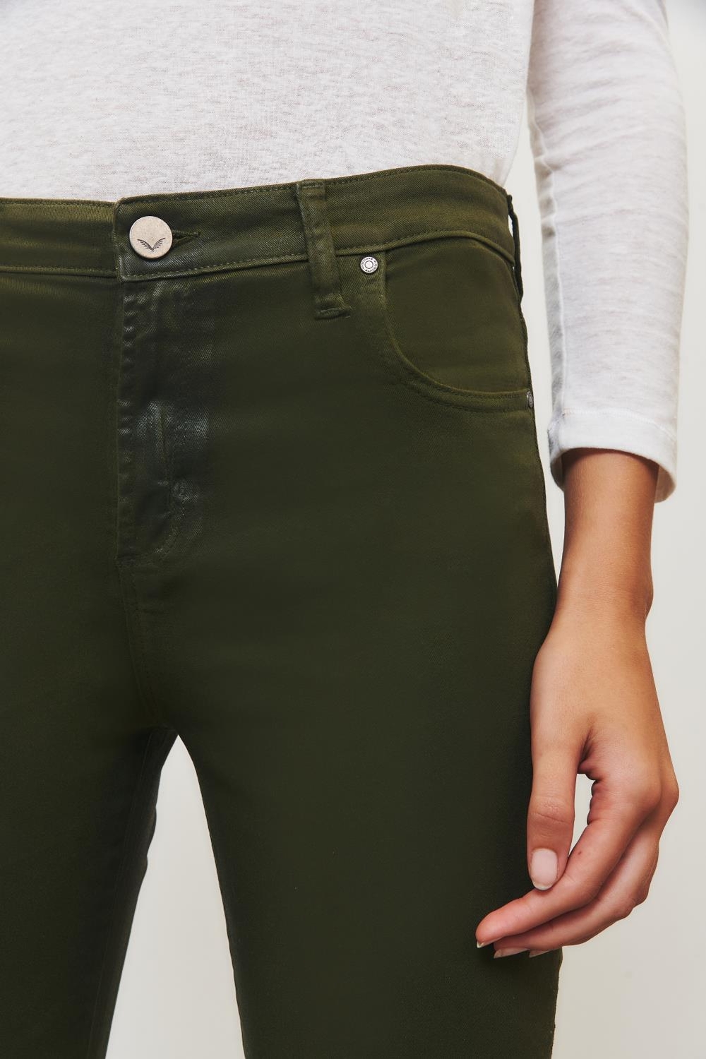 jean slim satin green