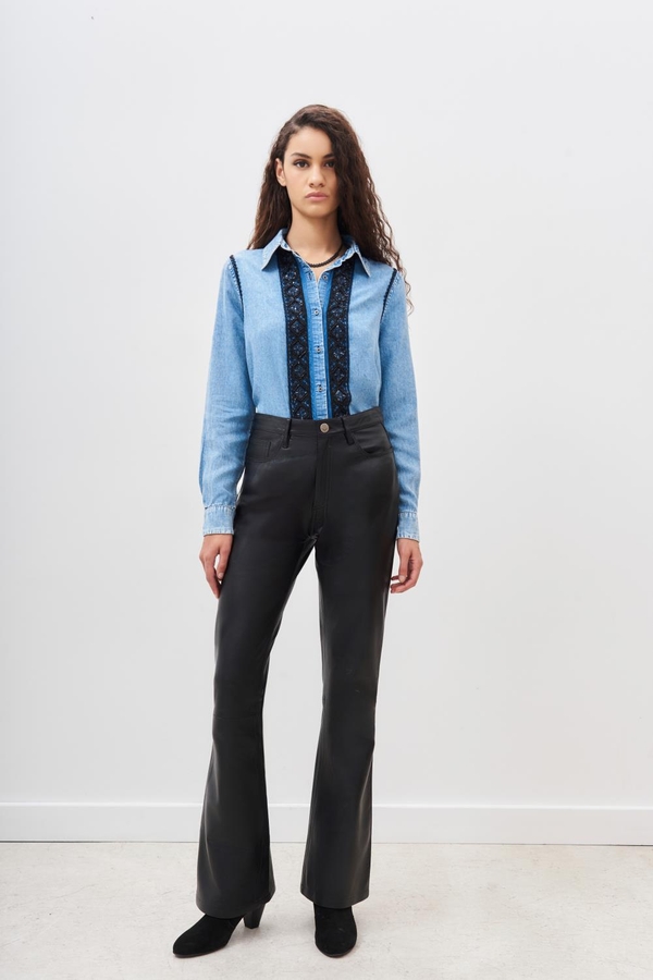 pantalon new straight cuero