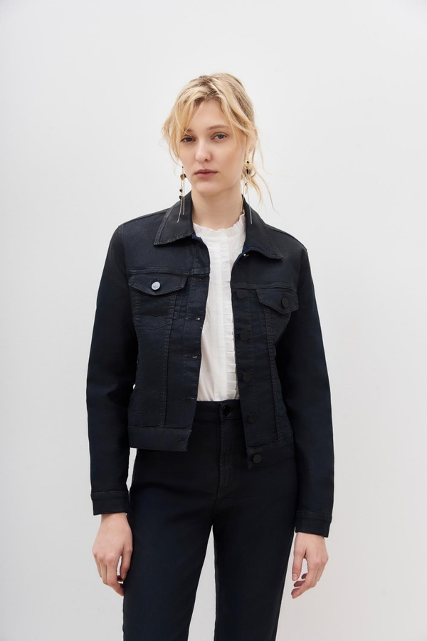 chaqueta satin blue black denim