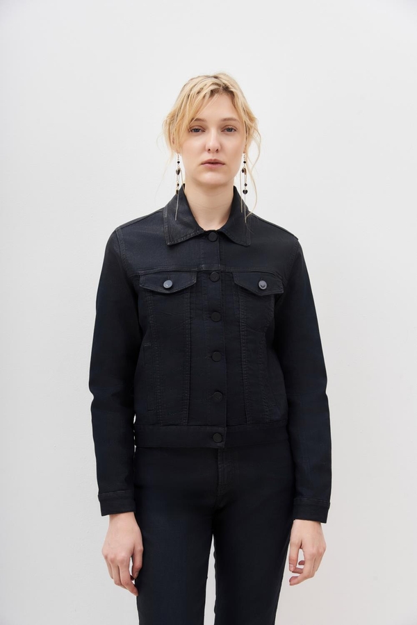 chaqueta satin blue black denim